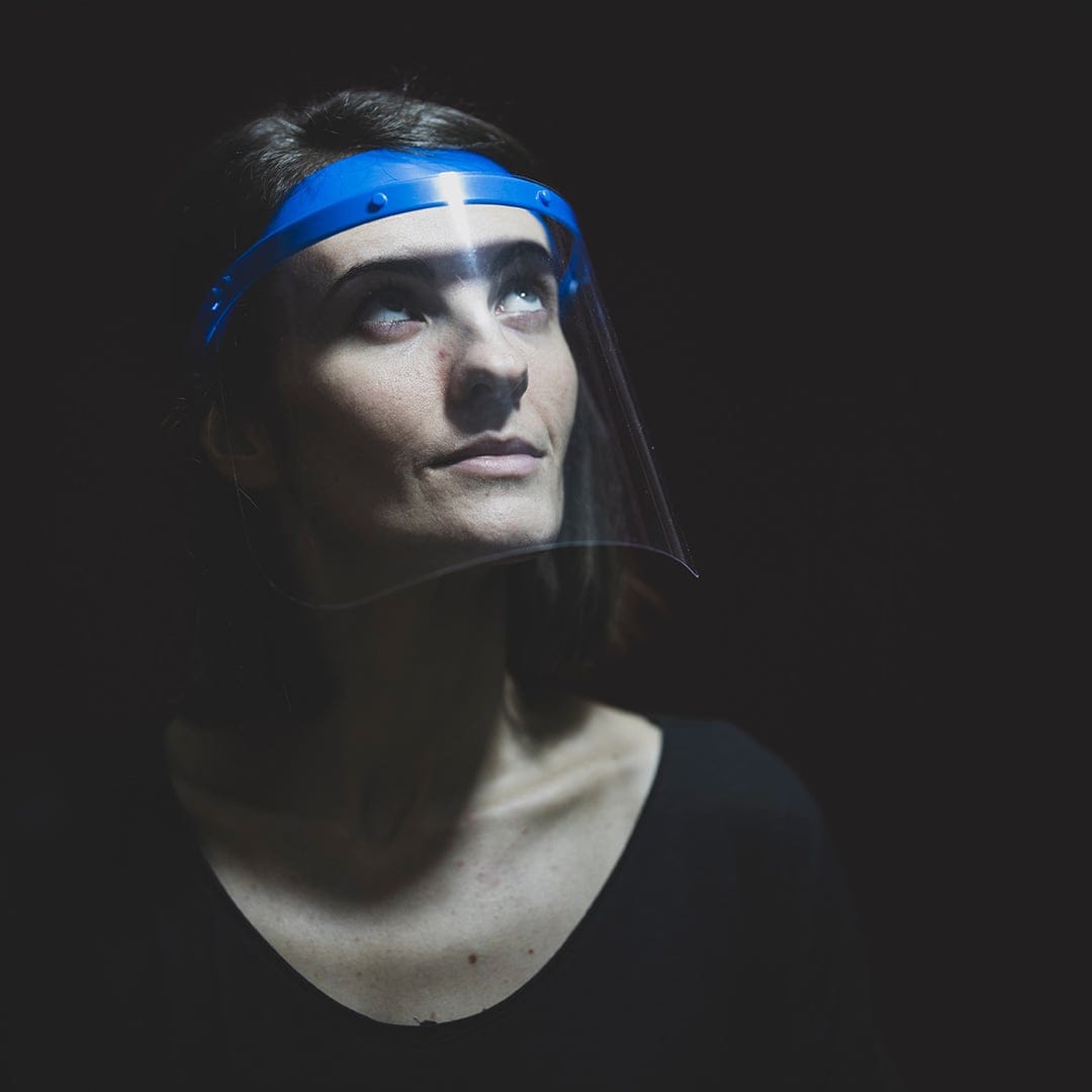 Person in face shield