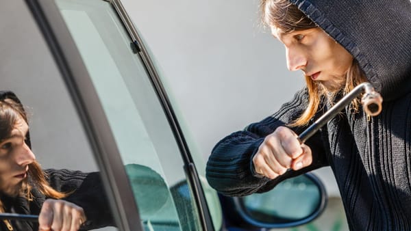 person getting ready to bust out a car window